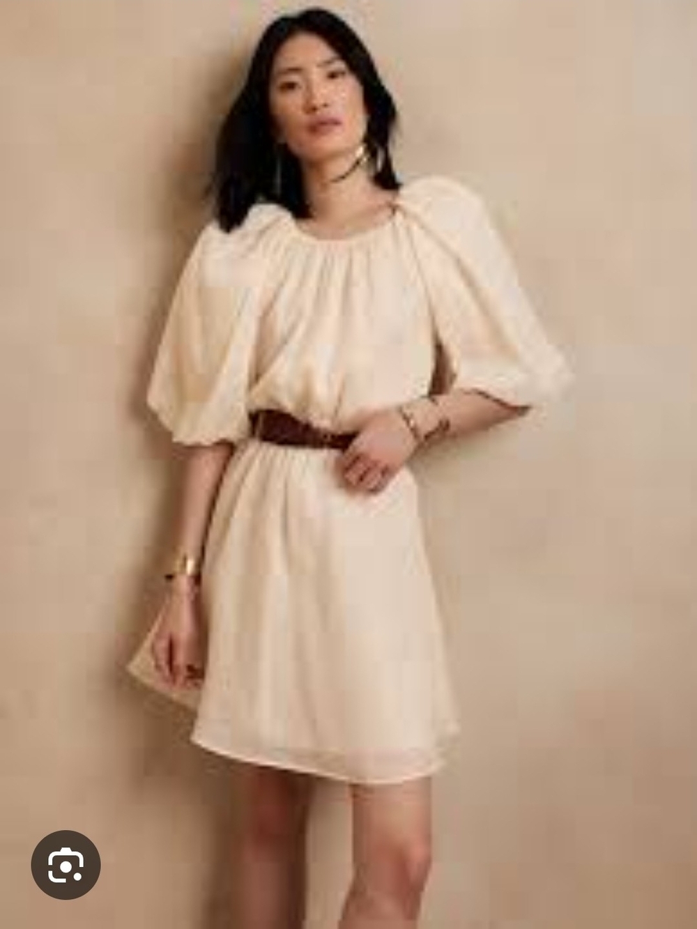 Bansna Republic Ramie Open Back Mini Dress With Puff Sleeves